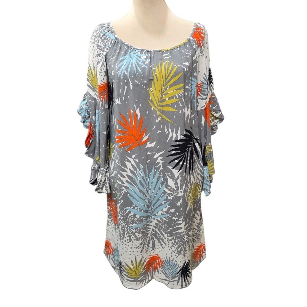Nicole + Brinley Flowy Tropical Print Ruffle Sleeve Top Size S